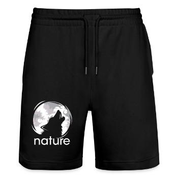 natur wolf mond jaulen Abend Nacht Schatten Logo - Stanley/Stella Unisex Bio Joggingshorts Trainer  - Schwarz - Vorne - Nik (191cm) & Marisol (170cm)