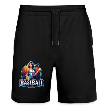 Baseball Queen Retro Illustration - Stanley/Stella Trainer Unisex Organic Jogging Shorts - black - Front - Nik (191cm) & Marisol (170cm)