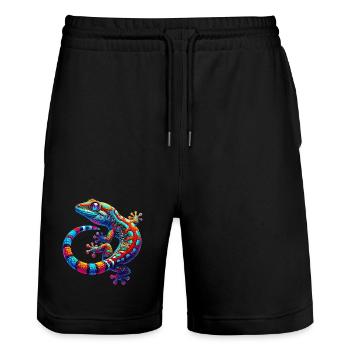 Gecko - Short de jogging bio TRAINER Stanley/Stella unisexe - noir - Devant - Nik (191cm) & Marisol (170cm)
