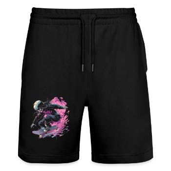 Skateboarder Mädchen - Stanley/Stella Unisex Bio Joggingshorts Trainer  - Schwarz - Vorne - Nik (191cm) & Marisol (170cm)