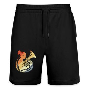 Tuba Player Vintage Look - Stanley/Stella Trainer Unisex Organic Jogging Shorts - black - Front - Nik (191cm) & Marisol (170cm)