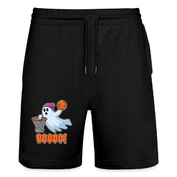 Basketball spirit with "Boooo!" Dunking Action - Stanley/Stella Trainer Unisex Organic Jogging Shorts - black - Front - Nik (191cm) & Marisol (170cm)
