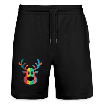WEIHNACHTEN. FROHE WEIHNACHTEN. FROHE WEIHNACHTEN. WEIHNACHTSMANN - Stanley/Stella Unisex Bio Joggingshorts Trainer  - Schwarz - Vorne - Nik (191cm) & Marisol (170cm)