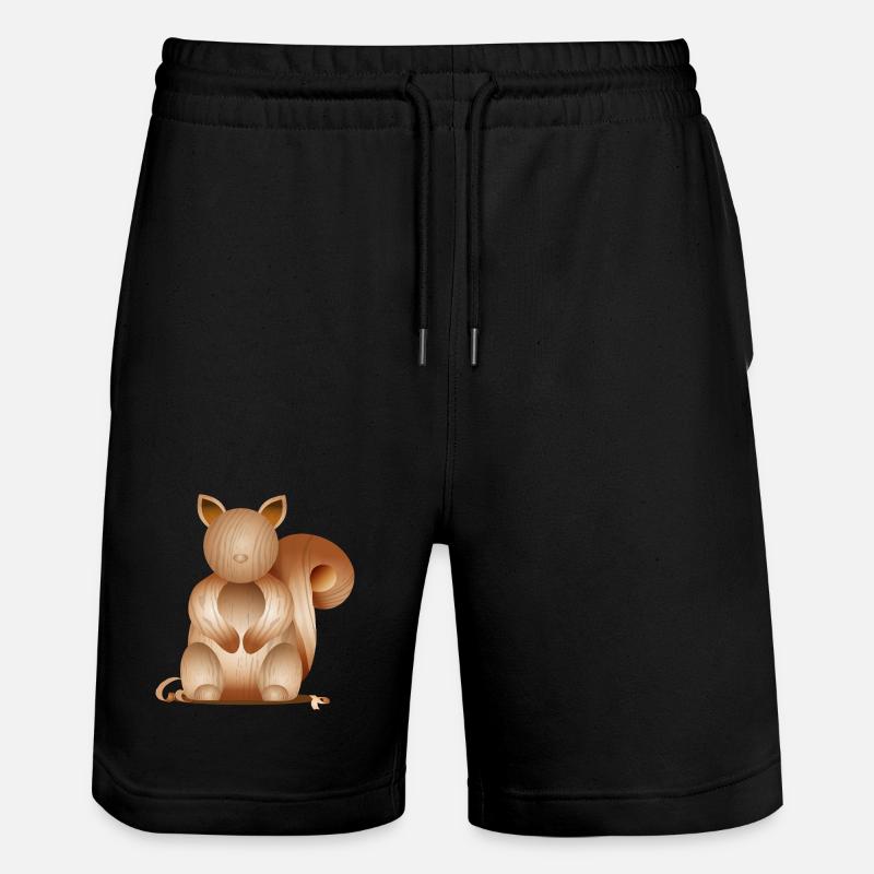 Illustration in Holzoptik–Verspieltes Eichhörnchen - Stanley/Stella Unisex Bio Joggingshorts Trainer  - Schwarz