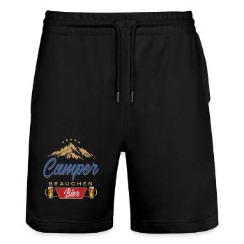 Camper brauchen Bier Campen - Stanley/Stella Unisex Bio Joggingshorts Trainer  - Schwarz - Vorne - Nik (191cm) & Marisol (170cm)