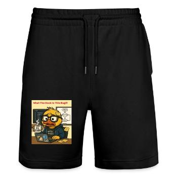 Funny Coding Duck Illustration - Stanley/Stella Trainer Unisex Organic Jogging Shorts - black - Front - Nik (191cm) & Marisol (170cm)