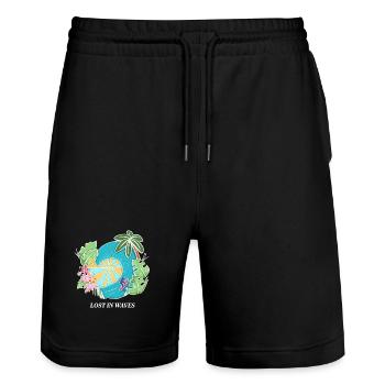 Lost in Waves – Tropical Surf Vibes Design - Stanley/Stella Unisex Bio Joggingshorts Trainer  - Schwarz - Vorne - Nik (191cm) & Marisol (170cm)
