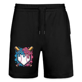 Baseball Home Plate Mit Eis Und Streuseln - Stanley/Stella Unisex Bio Joggingshorts Trainer  - Schwarz - Vorne - Nik (191cm) & Marisol (170cm)