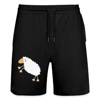 Fluffy Sheep Cartoon Design - Stanley/Stella Trainer Unisex Organic Jogging Shorts - black - Front - Nik (191cm) & Marisol (170cm)
