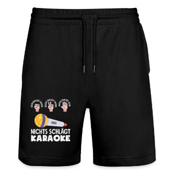 Rien ne vaut le karaoké Drôle Chanteur Musicien - Short de jogging bio TRAINER Stanley/Stella unisexe - noir - Devant - Nik (191cm) & Marisol (170cm)
