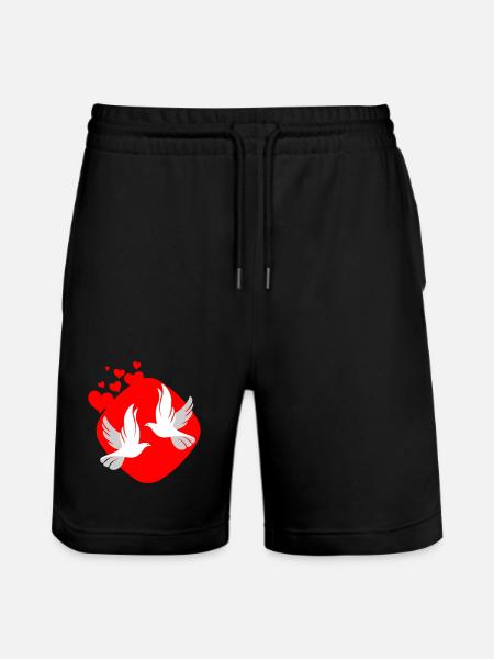 Dove of love on red background - Stanley/Stella Trainer Unisex Organic Jogging Shorts - black