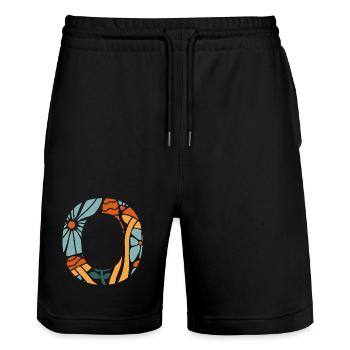 Letter o groovy flowers gift idea - Stanley/Stella Trainer Unisex Organic Jogging Shorts - black - Front - Nik (191cm) & Marisol (170cm)
