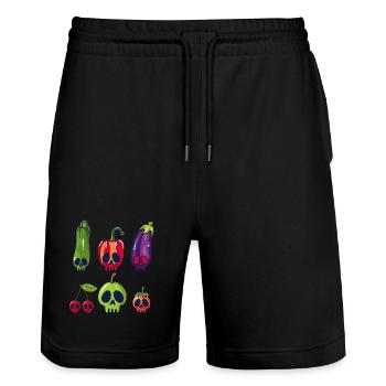Obst- und Gemüseschädel - Stanley/Stella Unisex Bio Joggingshorts Trainer  - Schwarz - Vorne - Nik (191cm) & Marisol (170cm)