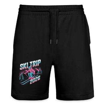 Voyage Ski 2026 Néon Rétro - Short de jogging bio TRAINER Stanley/Stella unisexe - noir - Devant - Nik (191cm) & Marisol (170cm)