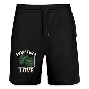 Monstera Love - Short de jogging bio TRAINER Stanley/Stella unisexe - noir - Devant - Nik (191cm) & Marisol (170cm)