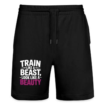 Train like a beast, look like a beauty - Stanley/Stella Trainer Unisex Organic Jogging Shorts - black - Front - Nik (191cm) & Marisol (170cm)