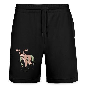 Geometrische Kuh Low Poly Modern - Stanley/Stella Unisex Bio Joggingshorts Trainer  - Schwarz - Vorne - Nik (191cm) & Marisol (170cm)