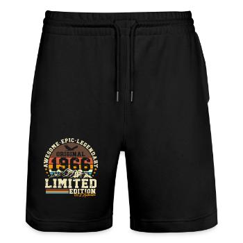 1966 Jahrgang 60. Geburtstag Geschenk Retro  - Stanley/Stella Unisex Bio Joggingshorts Trainer  - Schwarz - Vorne - Nik (191cm) & Marisol (170cm)