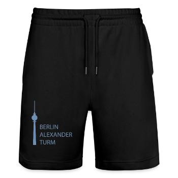 Lustiger Berlin Fernsehturm Parodie Minimal  - Stanley/Stella Unisex Bio Joggingshorts Trainer  - Schwarz - Vorne - Nik (191cm) & Marisol (170cm)
