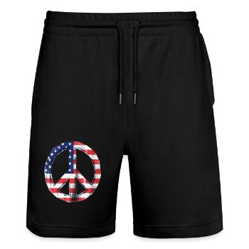 Peace USA Flag - Stanley/Stella Trainer Unisex Organic Jogging Shorts - black - Front - Nik (191cm) & Marisol (170cm)