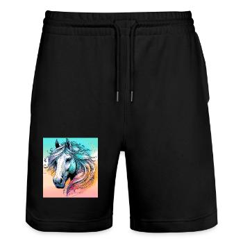 horse - Stanley/Stella Trainer Unisex Organic Jogging Shorts - black - Front - Nik (191cm) & Marisol (170cm)