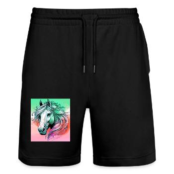 Pferd - Stanley/Stella Unisex Bio Joggingshorts Trainer  - Schwarz - Vorne - Nik (191cm) & Marisol (170cm)