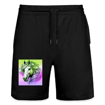 horse - Stanley/Stella Trainer Unisex Organic Jogging Shorts - black - Front - Nik (191cm) & Marisol (170cm)