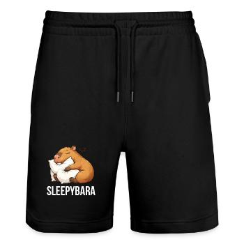 Capybara Schlafen lustig - Stanley/Stella Unisex Bio Joggingshorts Trainer  - Schwarz - Vorne - Nik (191cm) & Marisol (170cm)