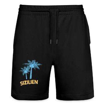 Sizilien als Palmen - Stanley/Stella Unisex Bio Joggingshorts Trainer  - Schwarz - Vorne - Nik (191cm) & Marisol (170cm)