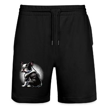 Boston Terrier Boston Terrier Owner Bostie - Stanley/Stella Trainer Unisex Organic Jogging Shorts - black - Front - Nik (191cm) & Marisol (170cm)