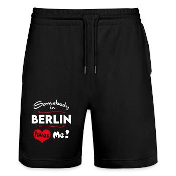Berlin Stadt Urban T-Shirt City Heimatliebe Town - Stanley/Stella Trainer Unisex Organic Jogging Shorts - black - Front - Nik (191cm) & Marisol (170cm)