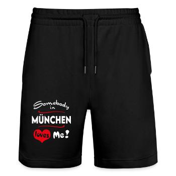 München Stadt Urban T-Shirt City Heimatliebe Town - Stanley/Stella Unisex Bio Joggingshorts Trainer  - Schwarz - Vorne - Nik (191cm) & Marisol (170cm)
