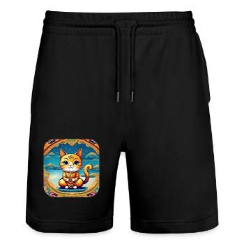 Niedliche Katze in Buddha Yoga Position - Stanley/Stella Unisex Bio Joggingshorts Trainer  - Schwarz - Vorne - Nik (191cm) & Marisol (170cm)