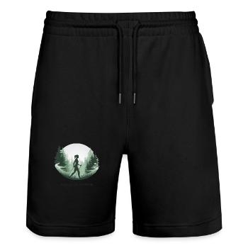 Nordic Walking is My Therapy – Running Forest Nature - Stanley/Stella Trainer Unisex Organic Jogging Shorts - black - Front - Nik (191cm) & Marisol (170cm)