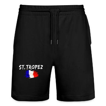 Saint-Tropez France Drapeau Saint-Tropez - Short de jogging bio TRAINER Stanley/Stella unisexe - noir - Devant - Nik (191cm) & Marisol (170cm)