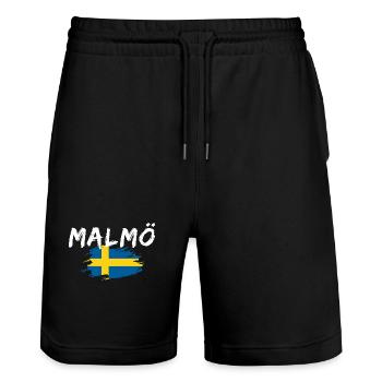 Malmö Flagge Schweden - Stanley/Stella Unisex Bio Joggingshorts Trainer  - Schwarz - Vorne - Nik (191cm) & Marisol (170cm)