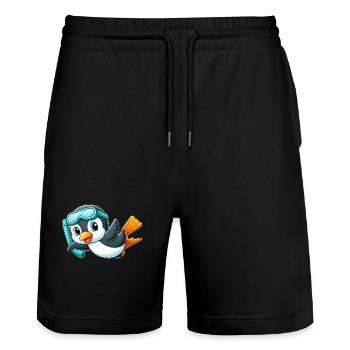 Süßer Pinguin Cartoon Taucher Tiefseetaucher - Stanley/Stella Unisex Bio Joggingshorts Trainer  - Schwarz - Vorne - Nik (191cm) & Marisol (170cm)