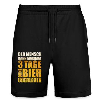 BIER SAUFEN MALLORCA IBIZA BIERGARTEN BIERSHIRT - Stanley/Stella Unisex Bio Joggingshorts Trainer  - Schwarz - Vorne - Nik (191cm) & Marisol (170cm)