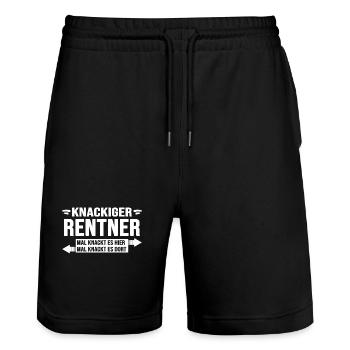 Rentner Ruhestand "knackiger Senior macht Rente" - Stanley/Stella Unisex Bio Joggingshorts Trainer  - Schwarz - Vorne - Nik (191cm) & Marisol (170cm)