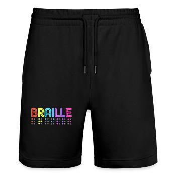 Blindenschrift Braille Blind - Stanley/Stella Unisex Bio Joggingshorts Trainer  - Schwarz - Vorne - Nik (191cm) & Marisol (170cm)