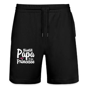 Bientôt Papa D'une Princesse Humour Cadeau - Short de jogging bio TRAINER Stanley/Stella unisexe - noir - Devant - Nik (191cm) & Marisol (170cm)