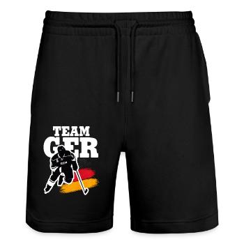 EISHOCKEY DEUTSCHLAND GERMANY - Stanley/Stella Unisex Bio Joggingshorts Trainer  - Schwarz - Vorne - Nik (191cm) & Marisol (170cm)