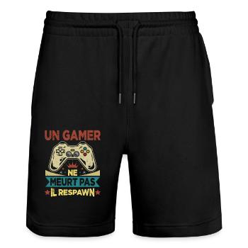Un Gamer Ne Meurt Pas Il Respawn Cadeau Gamer - Short de jogging bio TRAINER Stanley/Stella unisexe - noir - Devant - Nik (191cm) & Marisol (170cm)