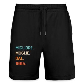 Wife since 1995 - Stanley/Stella Trainer Unisex Organic Jogging Shorts - black - Front - Nik (191cm) & Marisol (170cm)