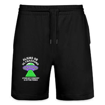 Ultraschall Techniker Ultraschalltechniker - Stanley/Stella Unisex Bio Joggingshorts Trainer  - Schwarz - Vorne - Nik (191cm) & Marisol (170cm)