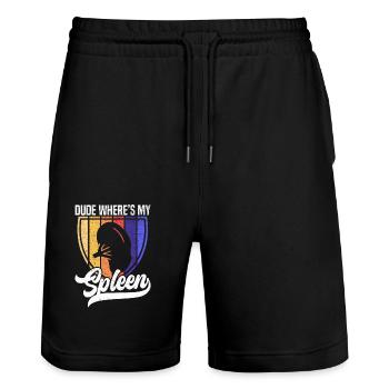 Milz-Entfernung Splenektomie OP Lustiger Spruch - Stanley/Stella Unisex Bio Joggingshorts Trainer  - Schwarz - Vorne - Nik (191cm) & Marisol (170cm)