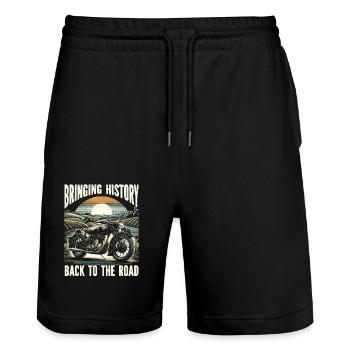 Lustiger Motorradliebhaber, Der Motorrad Fährt. - Stanley/Stella Unisex Bio Joggingshorts Trainer  - Schwarz - Vorne - Nik (191cm) & Marisol (170cm)