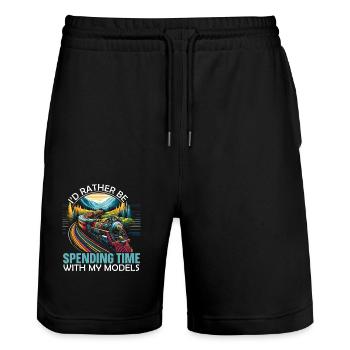Modelleisenbahn-modelleisenbahn-liebhaber - Stanley/Stella Unisex Bio Joggingshorts Trainer  - Schwarz - Vorne - Nik (191cm) & Marisol (170cm)
