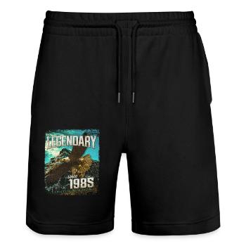 Legendary since 1985 - Stanley/Stella Trainer Unisex Organic Jogging Shorts - black - Front - Nik (191cm) & Marisol (170cm)