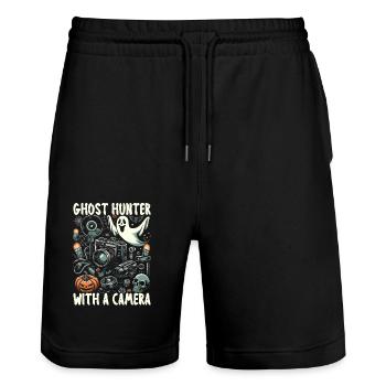 Funny Halloween Costume Cameraman Photography - Stanley/Stella Trainer Unisex Organic Jogging Shorts - black - Front - Nik (191cm) & Marisol (170cm)